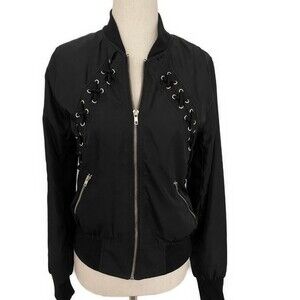 Rue 21 Motorcycle Bomber Biker Style Jacket Criss Cross Streetwear Trendy Size S